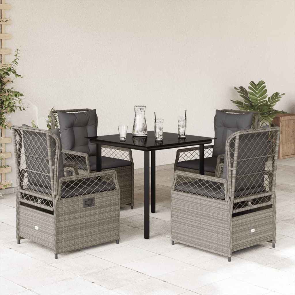 5-tlg. Garten-Essgruppe mit Kissen Hellgrau Poly Rattan