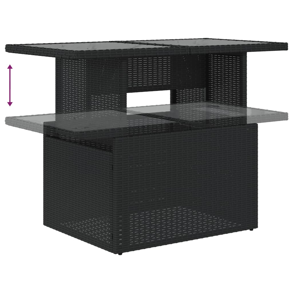 5-teiliges Gartensofa-Set mit Kissen, schwarzes Polyrattan