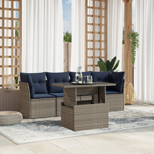 5-teiliges Gartensofa-Set mit Kissen, grau, Polyrattan