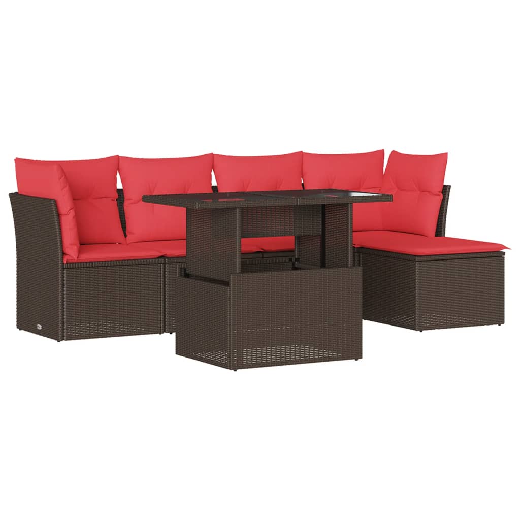 6-teiliges Gartensofa-Set mit Kissen, braun, Polyrattan