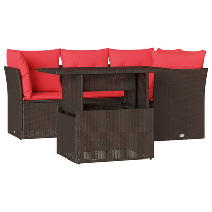 5-teiliges Gartensofa-Set mit Kissen, braun, Polyrattan