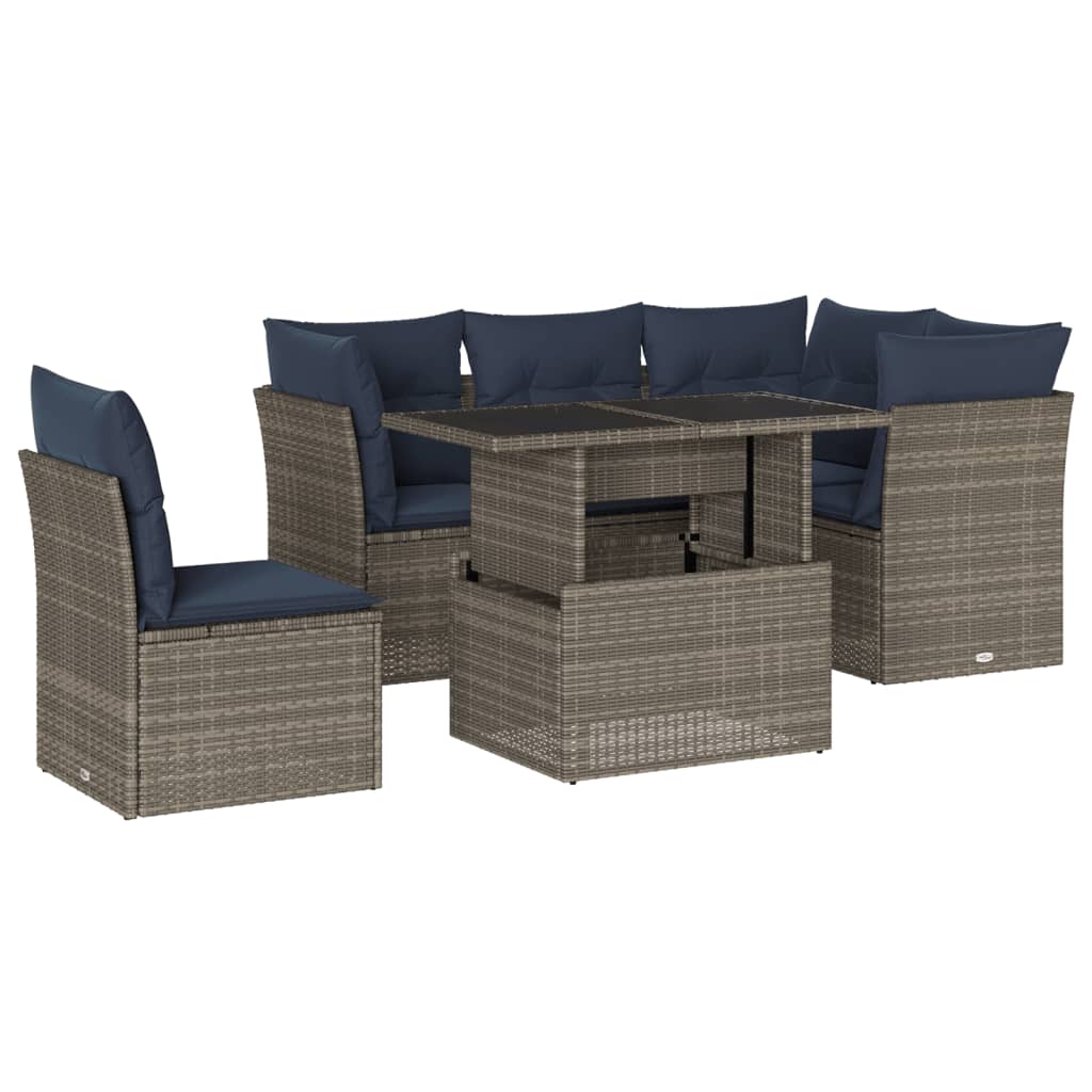 6-teiliges Gartensofa-Set mit Kissen, grau, Polyrattan