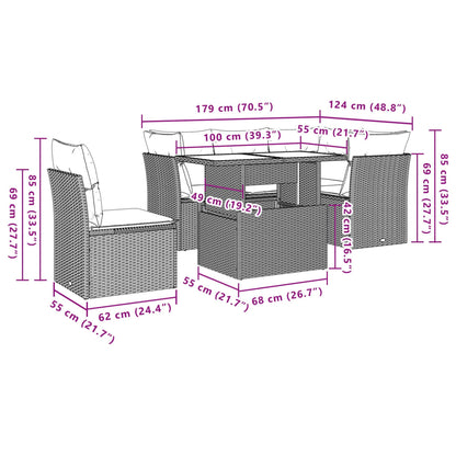 6-teiliges Gartensofa-Set mit Kissen, braun, Polyrattan