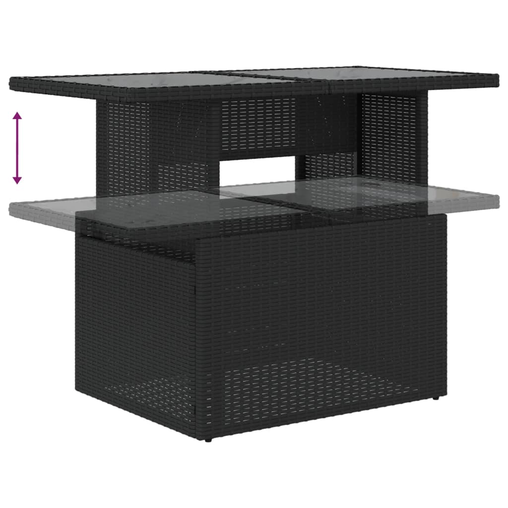 7-teiliges Gartensofa-Set mit Kissen, schwarzes Polyrattan