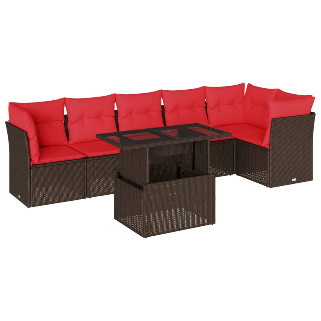 7-teiliges Gartensofa-Set mit Kissen, braun, Polyrattan