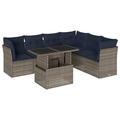 7-teiliges Gartensofa-Set mit Kissen, grau, Polyrattan