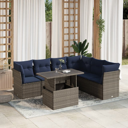 7-teiliges Gartensofa-Set mit Kissen, grau, Polyrattan
