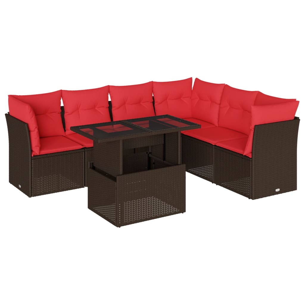 7-teiliges Gartensofa-Set mit Kissen, braun, Polyrattan