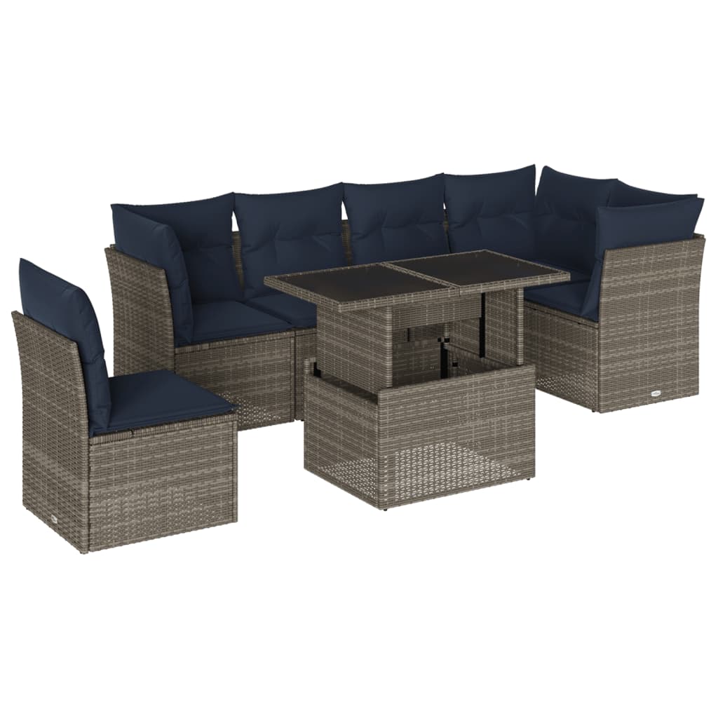 7-teiliges Gartensofa-Set mit Kissen, grau, Polyrattan