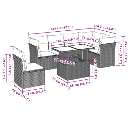 7-teiliges Gartensofa-Set mit Kissen, grau, Polyrattan