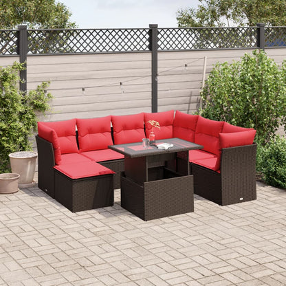 8-teiliges Gartensofa-Set mit Kissen, braun, Polyrattan