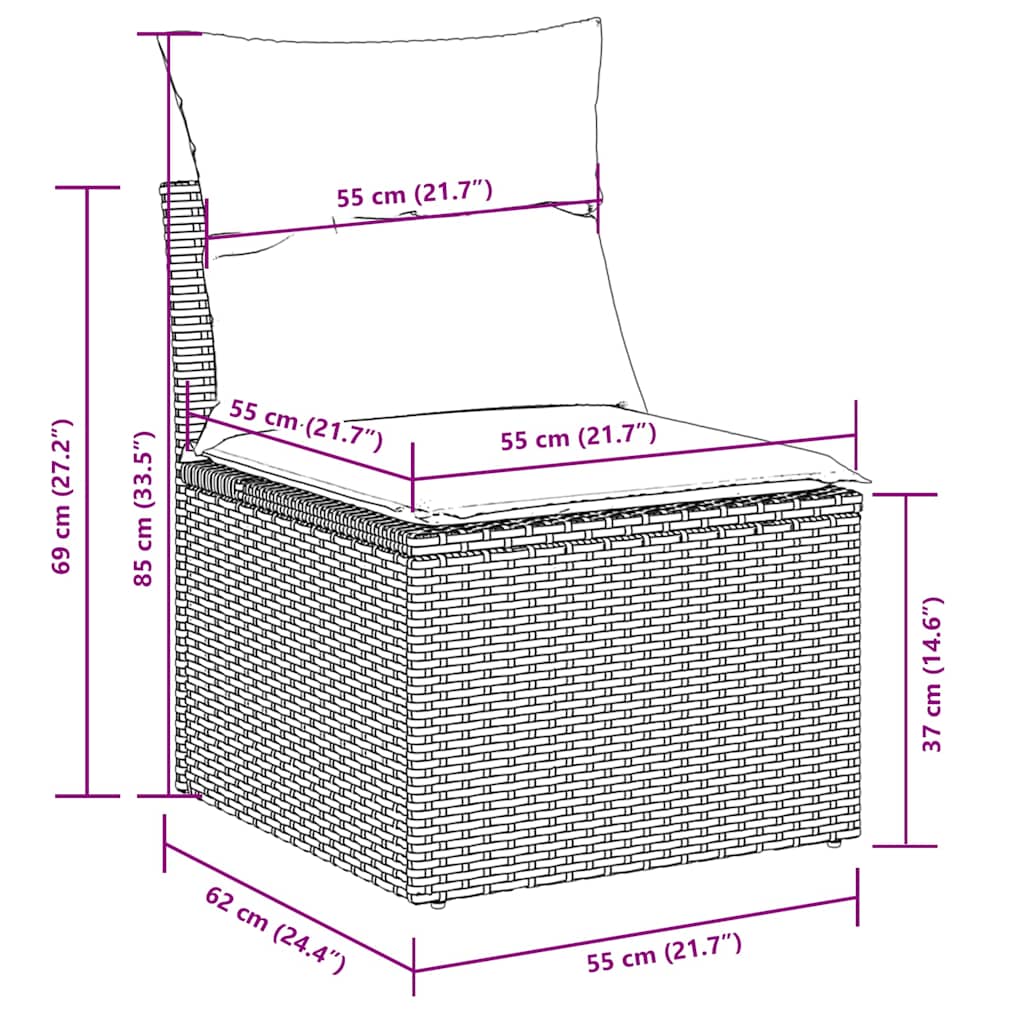 9-tlg. Garten-Sofagarnitur mit Kissen Schwarz Poly Rattan