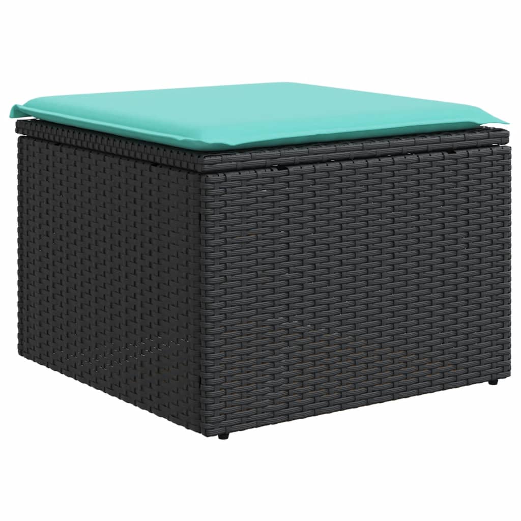 9-teiliges Gartensofa-Set mit Kissen, schwarzes Polyrattan
