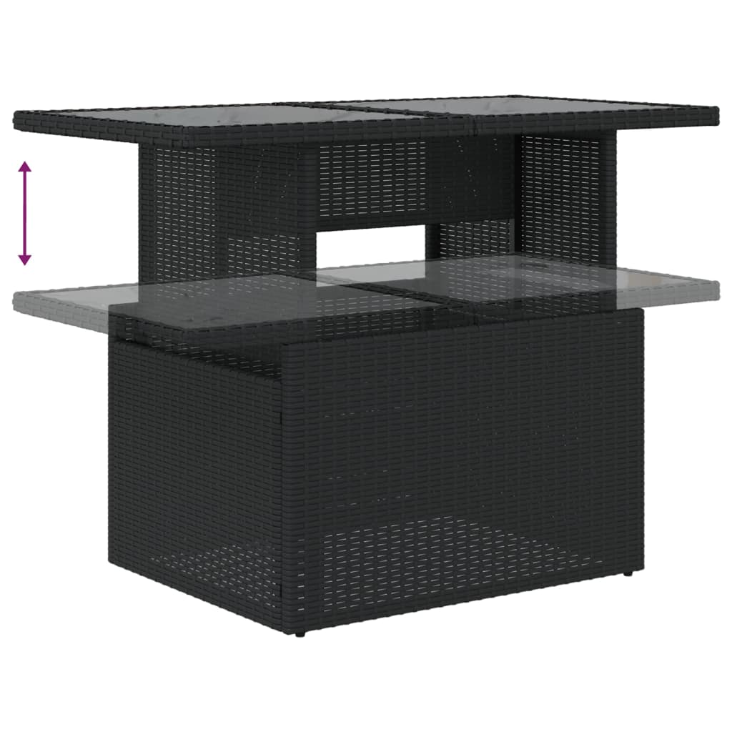 9-teiliges Gartensofa-Set mit Kissen, schwarzes Polyrattan