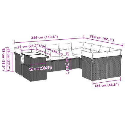 10-teiliges Gartensofa-Set mit Kissen, braun, Polyrattan