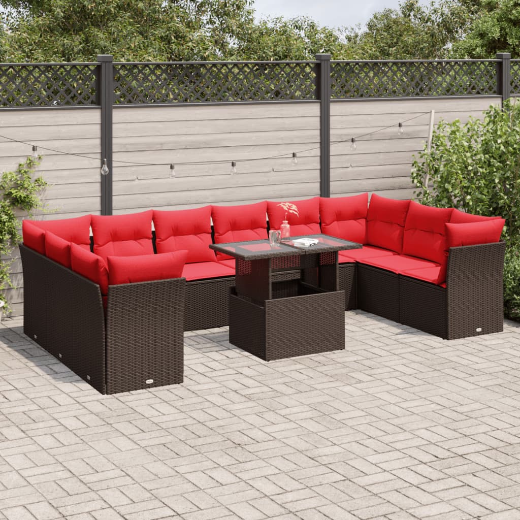 11-teiliges Gartensofa-Set mit Kissen, braun, Polyrattan