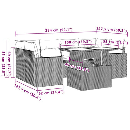 7-teiliges Gartensofa-Set mit Kissen, braun, Polyrattan