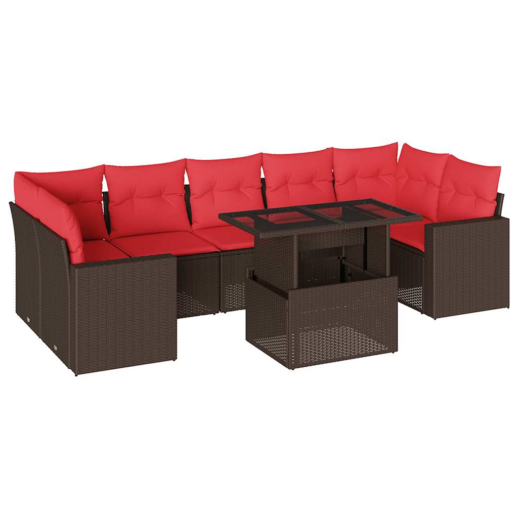8-teiliges Gartensofa-Set mit Kissen, braun, Polyrattan
