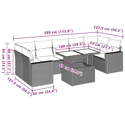 8-teiliges Gartensofa-Set mit Kissen, braun, Polyrattan