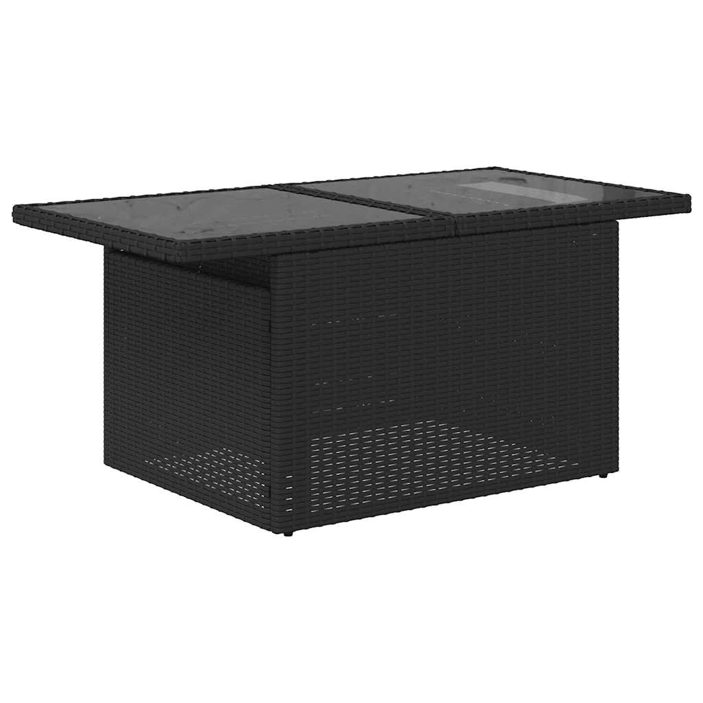 9-teiliges Gartensofa-Set mit Kissen, schwarzes Polyrattan