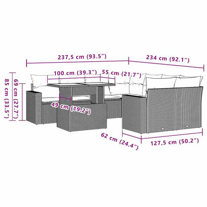 9-teiliges Gartensofa-Set mit Kissen, grau, Polyrattan