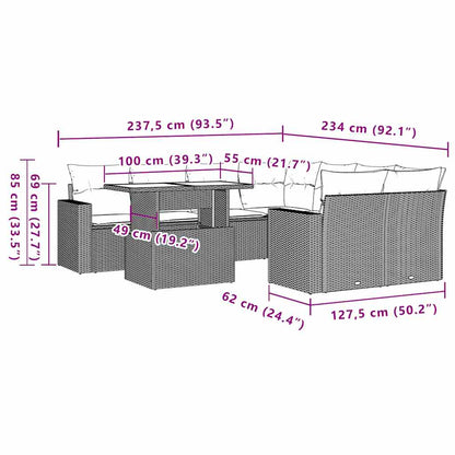 9-teiliges Gartensofa-Set mit Kissen, braun, Polyrattan