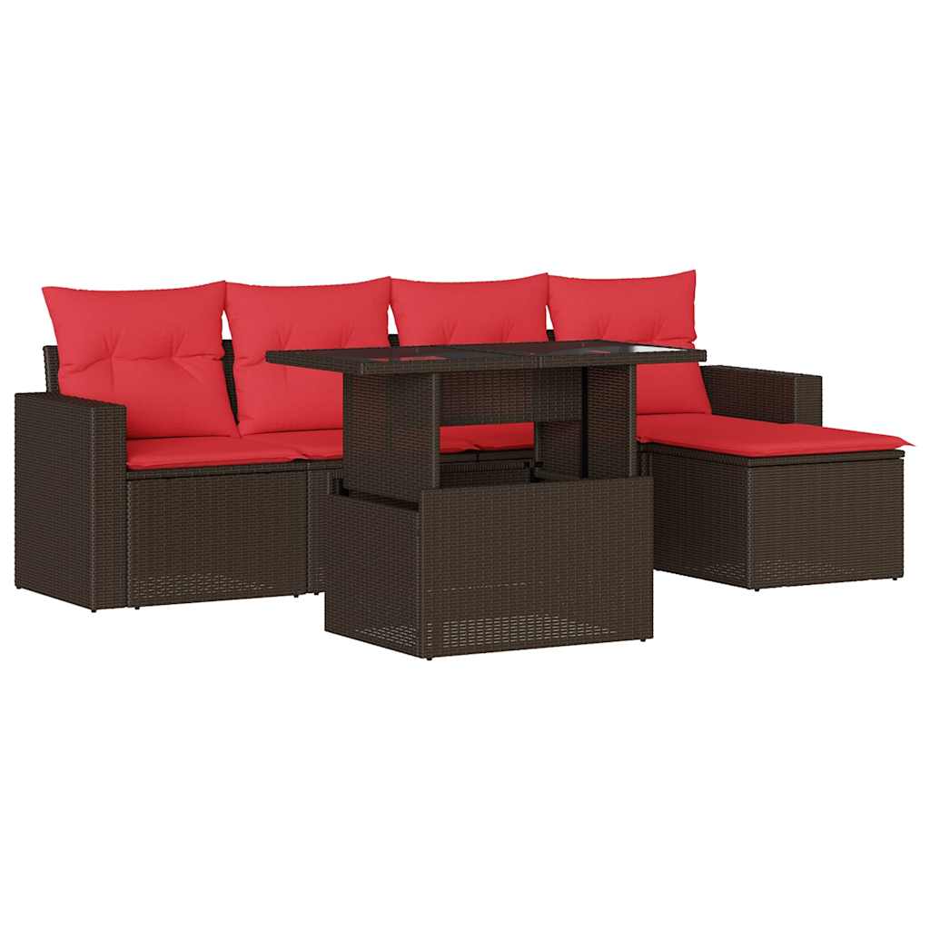 6-teiliges Gartensofa-Set mit Kissen, braun, Polyrattan
