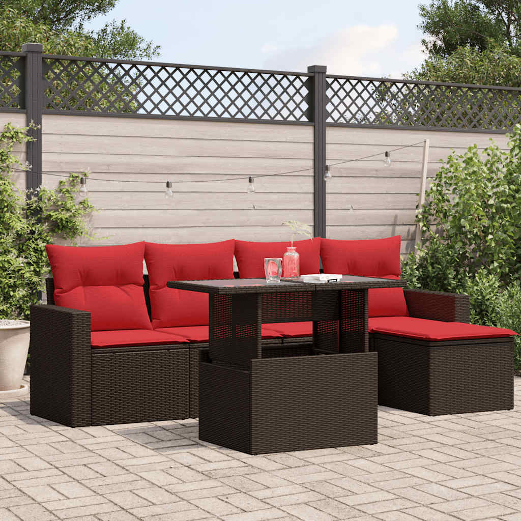 6-teiliges Gartensofa-Set mit Kissen, braun, Polyrattan
