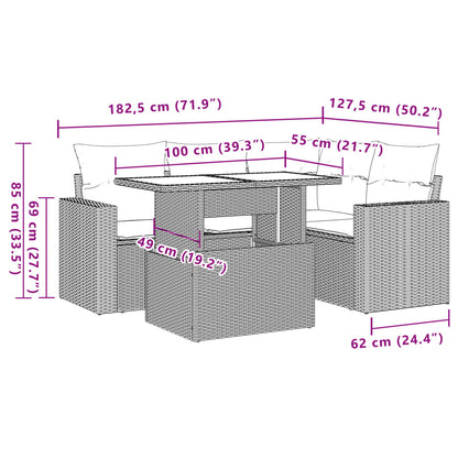 5-tlg. Garten-Sofagarnitur mit Kissen Braun Poly Rattan
