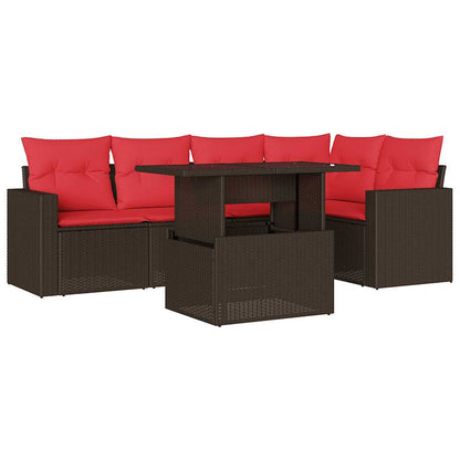 6-teiliges Gartensofa-Set mit Kissen, braun, Polyrattan