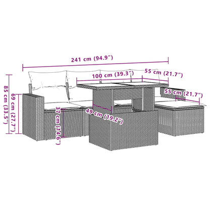 6-teiliges Gartensofa-Set mit Kissen, braun, Polyrattan