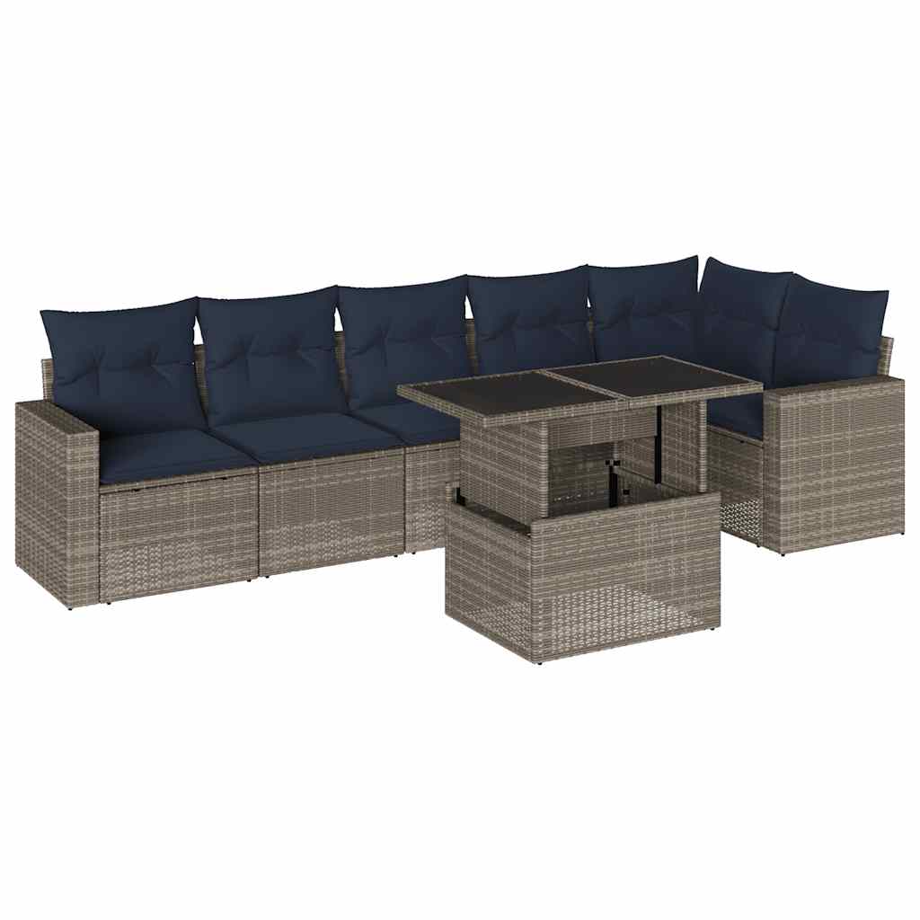 7-teiliges Gartensofa-Set mit Kissen, grau, Polyrattan