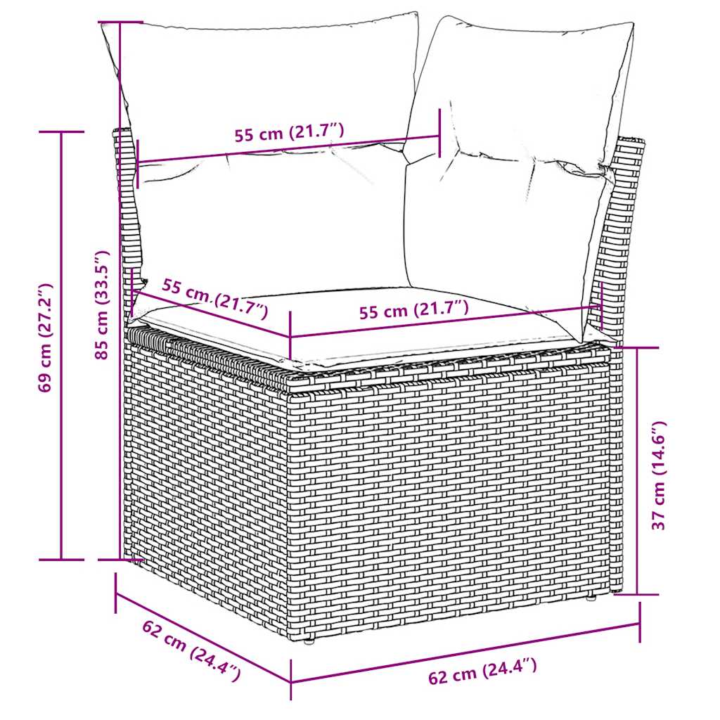 7-tlg. Garten-Sofagarnitur mit Kissen Hellgrau Poly Rattan