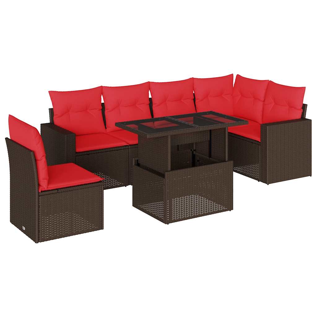 7-teiliges Gartensofa-Set mit Kissen, braun, Polyrattan
