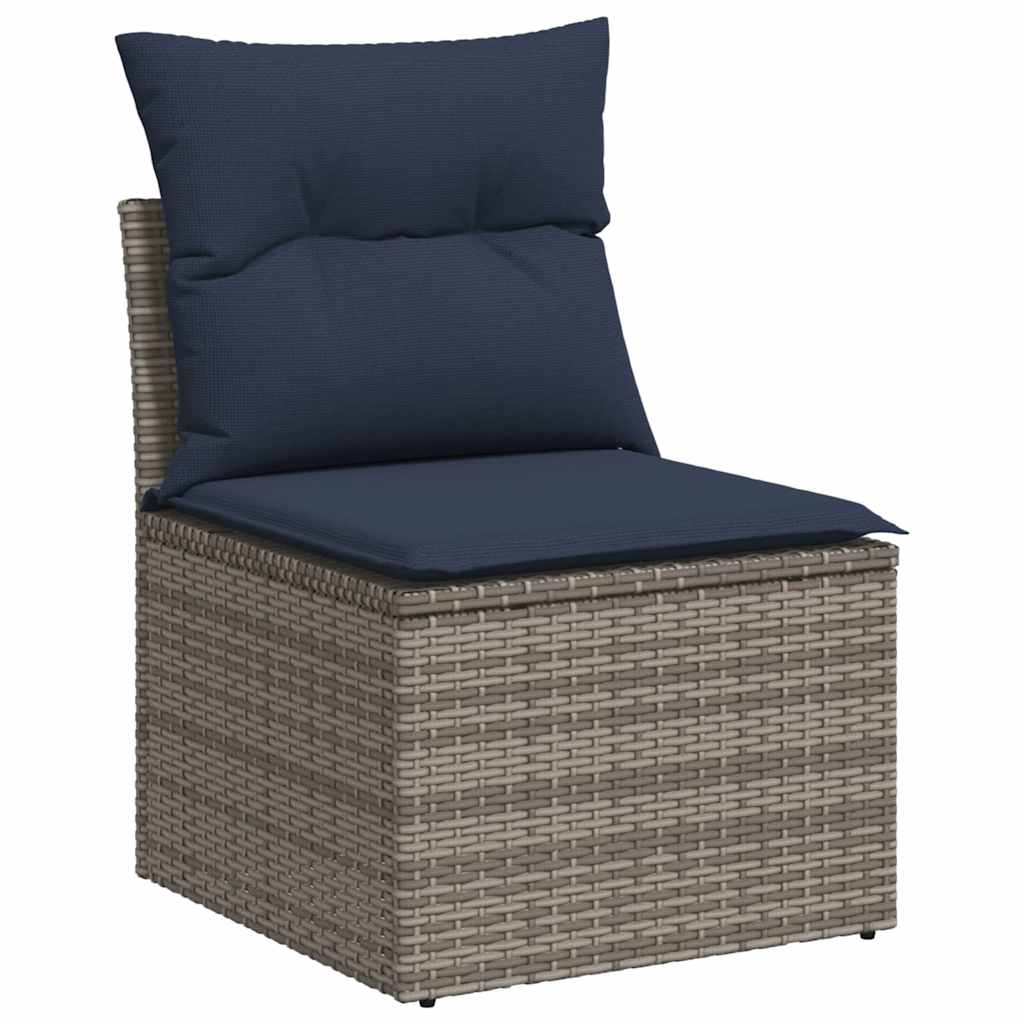 8-teiliges Gartensofa-Set mit Kissen, grau, Polyrattan