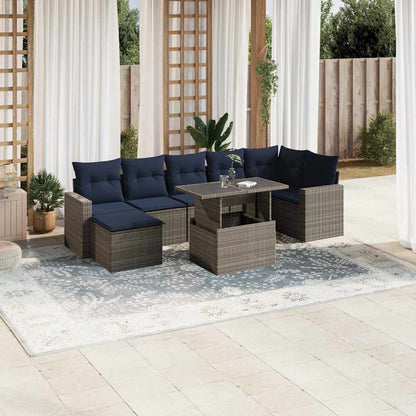 8-teiliges Gartensofa-Set mit Kissen, grau, Polyrattan