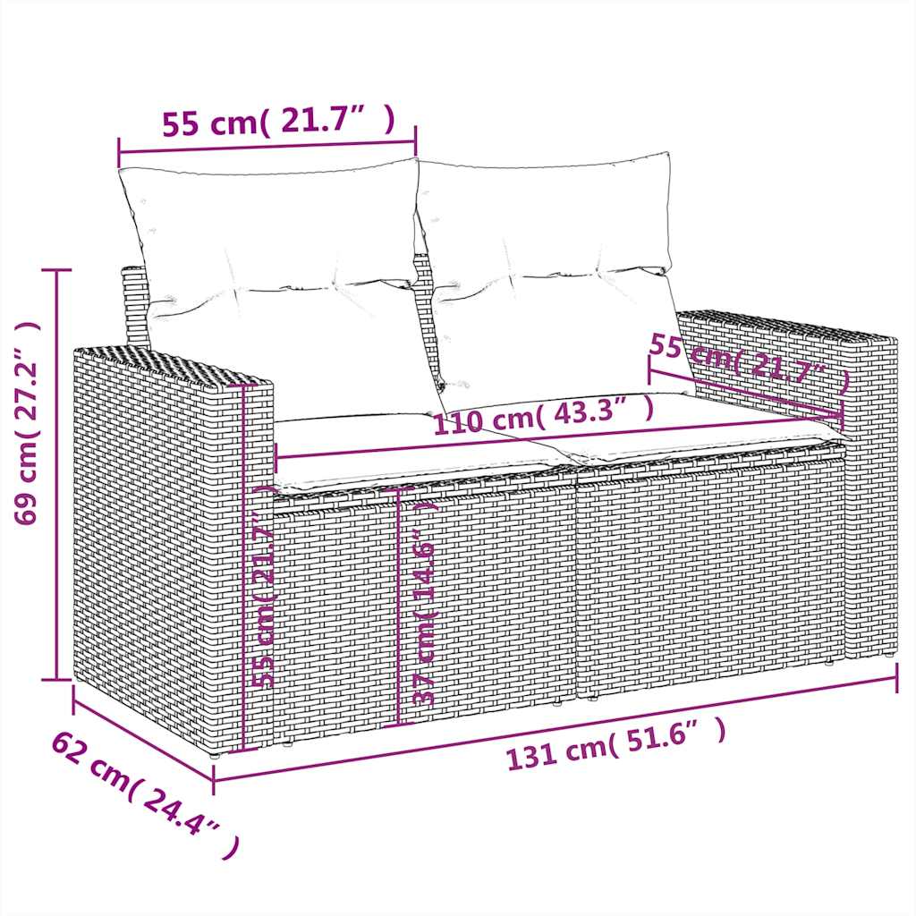 8-teiliges Gartensofa-Set mit Kissen, braun, Polyrattan