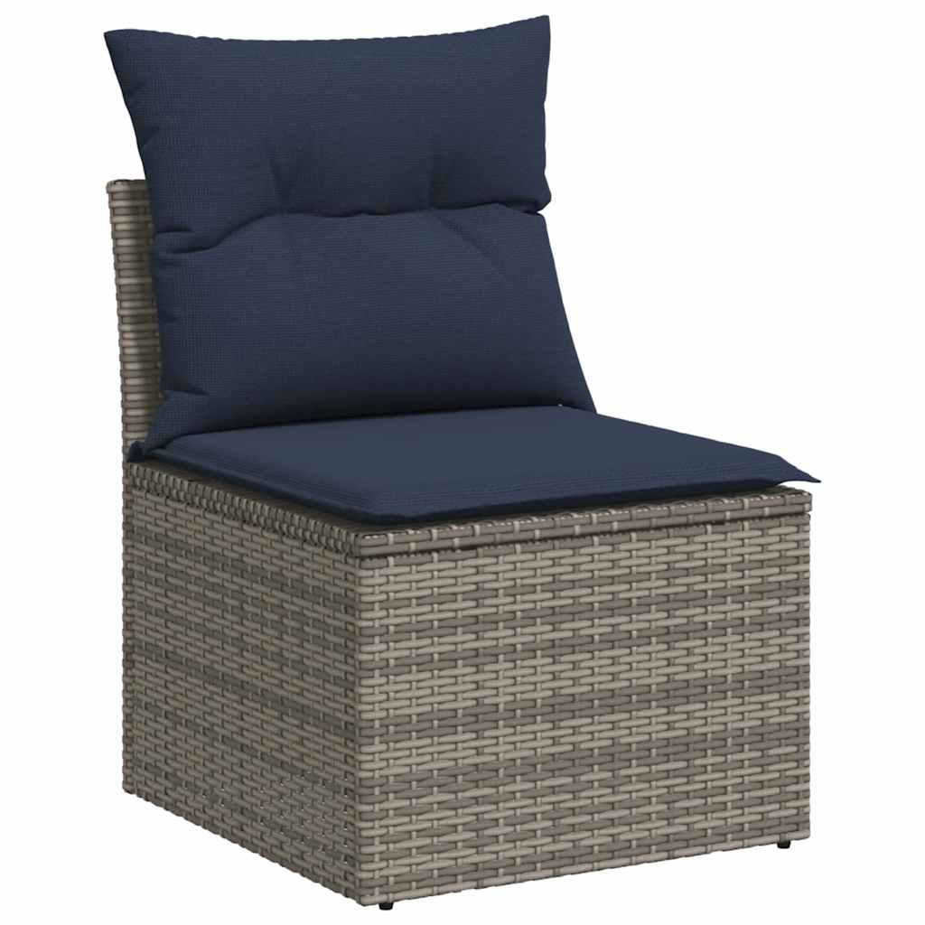 10-teiliges Gartensofa-Set mit Kissen, grau, Polyrattan