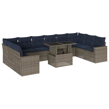11-teiliges Gartensofa-Set mit Kissen, grau, Polyrattan