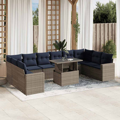 11-teiliges Gartensofa-Set mit Kissen, grau, Polyrattan