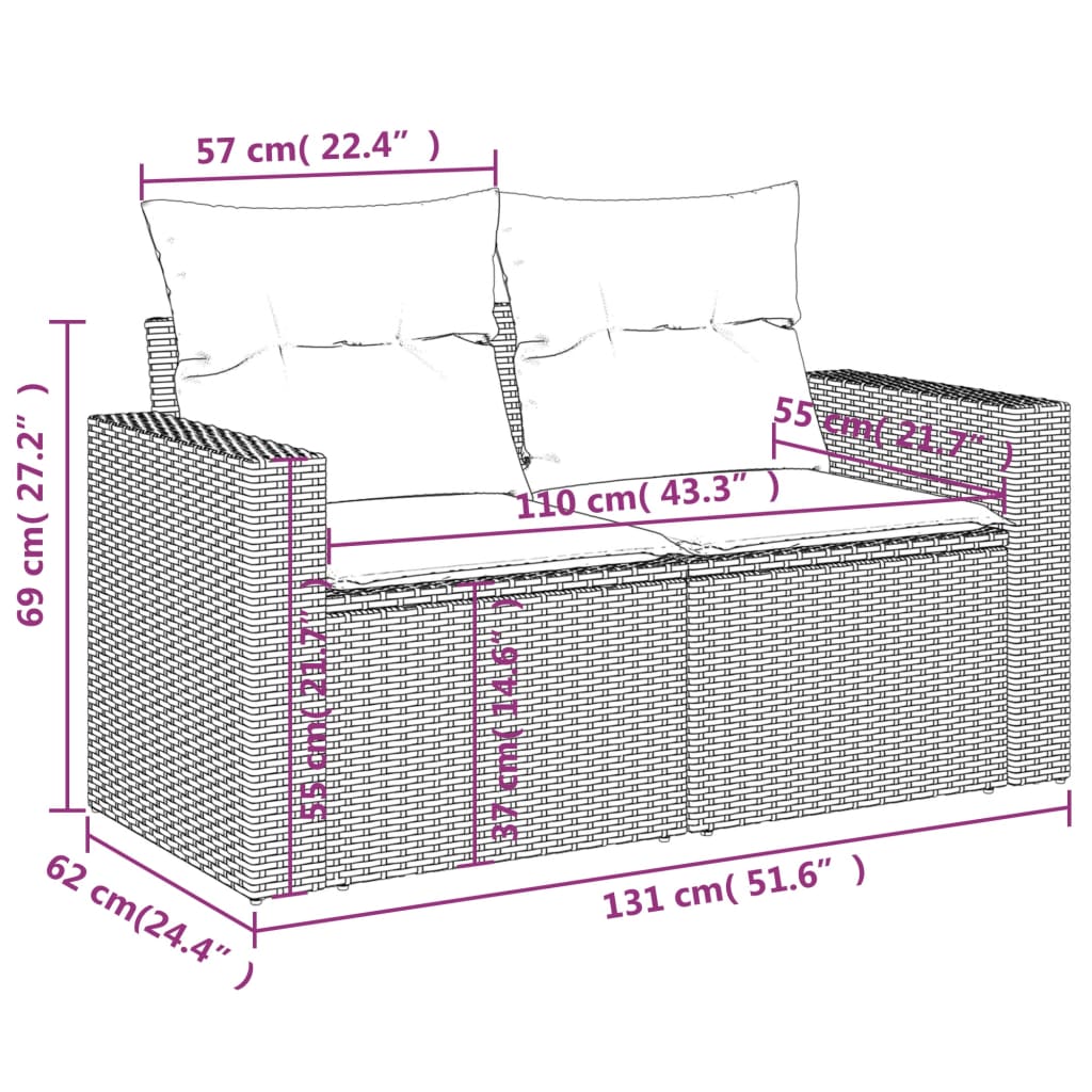 11-tlg. Garten-Sofagarnitur mit Kissen Grau Poly Rattan