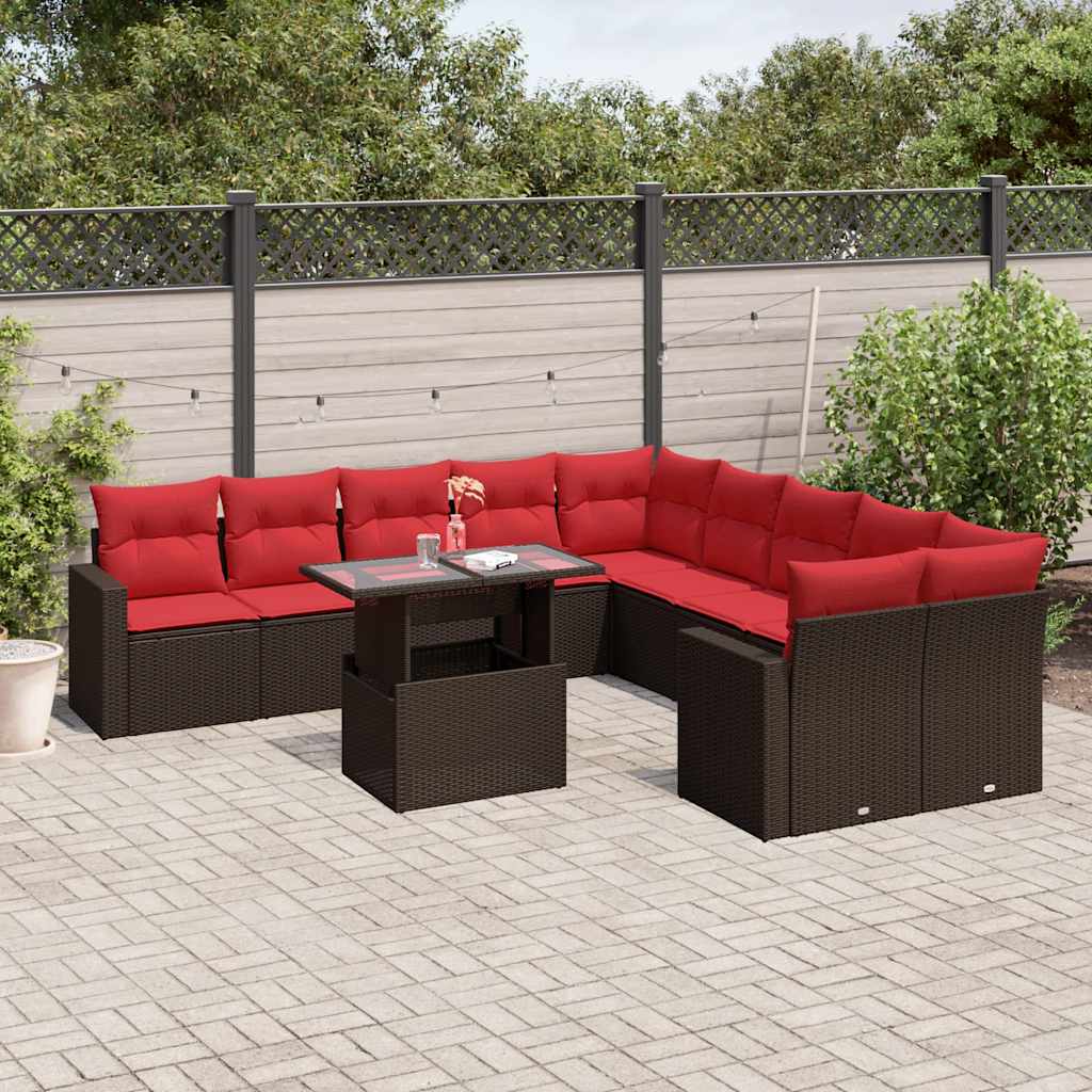 11-teiliges Gartensofa-Set mit Kissen, braun, Polyrattan
