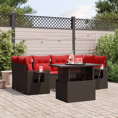7-teiliges Gartensofa-Set mit Kissen, braun, Polyrattan