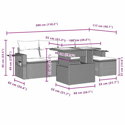 6-teiliges Gartensofa-Set mit Kissen, grau, Polyrattan