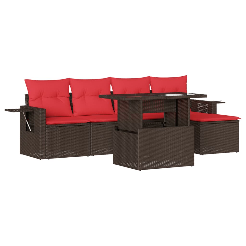 6-teiliges Gartensofa-Set mit Kissen, braun, Polyrattan