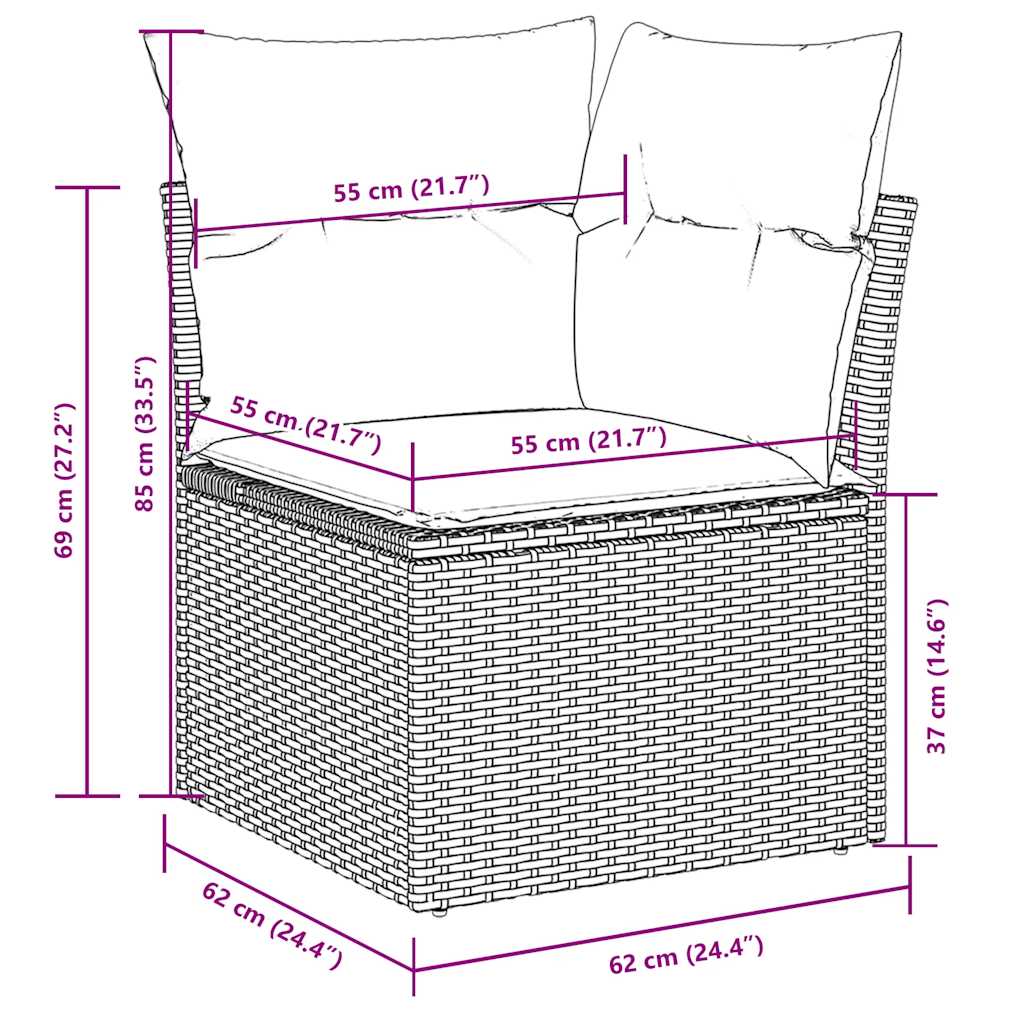 5-tlg. Garten-Sofagarnitur mit Kissen Schwarz Poly Rattan