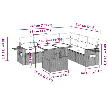 7-teiliges Gartensofa-Set mit Kissen, braun, Polyrattan