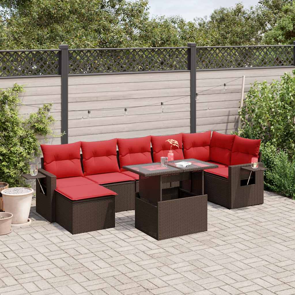 8-teiliges Gartensofa-Set mit Kissen, braun, Polyrattan