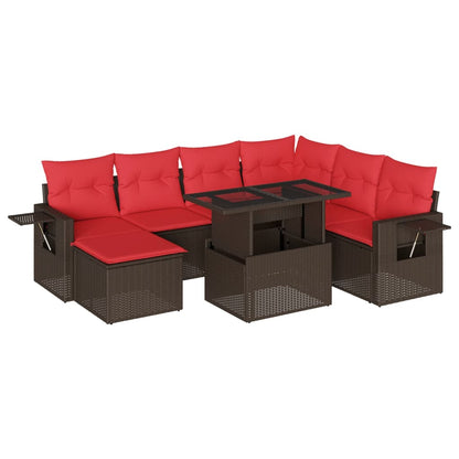 8-teiliges Gartensofa-Set mit Kissen, braun, Polyrattan
