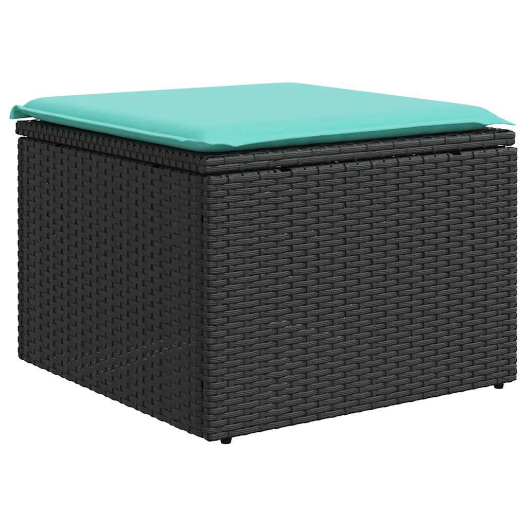 9-teiliges Gartensofa-Set mit Kissen, schwarzes Polyrattan